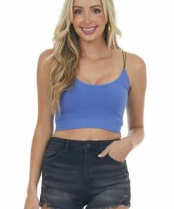 By Together Indigo Thin Spaghetti Strap Ribbed Knit Brami