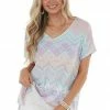 Lovely J Iris Chevron Abstract Print Short Sleeve Tee Tops