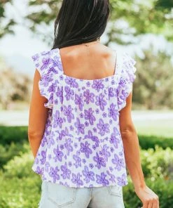 Hailey & Co Tops Iris Floral Print Ruffle Sleeve Tiered Woven Top