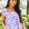 Hailey & Co Tops Iris Floral Print Ruffle Sleeve Tiered Woven Top