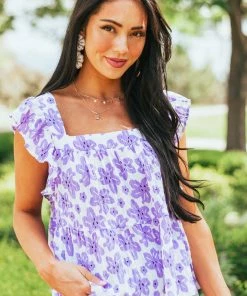 Hailey & Co Tops Iris Floral Print Ruffle Sleeve Tiered Woven Top