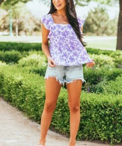 Hailey & Co Tops Iris Floral Print Ruffle Sleeve Tiered Woven Top