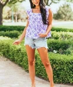 Hailey & Co Tops Iris Floral Print Ruffle Sleeve Tiered Woven Top