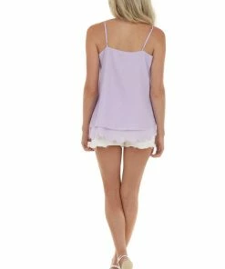 White Birch Iris Purple Scalloped Trim Tiered Hem Tank Top