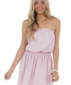 Entro Iris Strapless Smocked Blouson Mini Dress