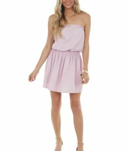 Entro Iris Strapless Smocked Blouson Mini Dress