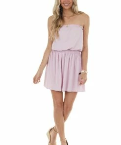 Entro Iris Strapless Smocked Blouson Mini Dress