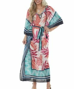 Flying Tomato Dresses Ivory Abstract Print V Neck Sheer Woven Maxi Dress