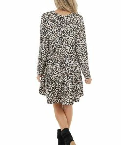 Jodifl Ivory And Camel Leopard Print Babydoll Dress With Ruffle Hem Dresses