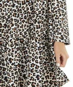 Jodifl Ivory And Camel Leopard Print Babydoll Dress With Ruffle Hem Dresses