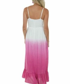 Eesome Dresses Ivory And Dark Magenta Ombre Woven Maxi Dress