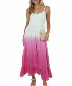 Eesome Dresses Ivory And Dark Magenta Ombre Woven Maxi Dress