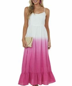 Eesome Dresses Ivory And Dark Magenta Ombre Woven Maxi Dress