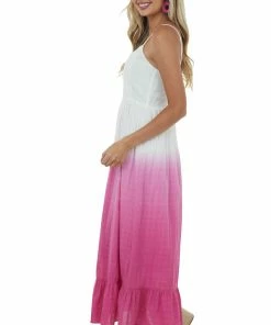 Eesome Dresses Ivory And Dark Magenta Ombre Woven Maxi Dress