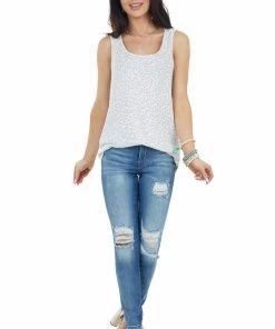 Staccato Ivory And Dove Grey Leopard Print Sleeveless Knit Top Tops