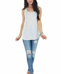 Staccato Ivory And Dove Grey Leopard Print Sleeveless Knit Top Tops