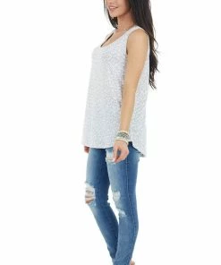 Staccato Ivory And Dove Grey Leopard Print Sleeveless Knit Top Tops