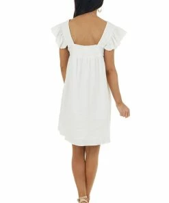 Entro Ivory Babydoll Short Sleeve Button Up Dress