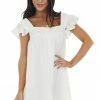 Entro Ivory Babydoll Short Sleeve Button Up Dress