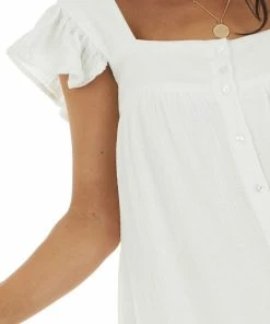 Entro Ivory Babydoll Short Sleeve Button Up Dress