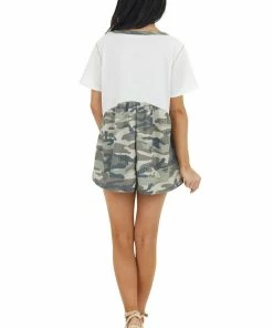 HOPELY Ivory Camo Print Multi Knit Short Sleeve Babydoll Top Tops 21 HOPELY Ivory Camo Print Multi Knit Short Sleeve Babydoll Top Tops