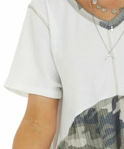 HOPELY Ivory Camo Print Multi Knit Short Sleeve Babydoll Top Tops 22 HOPELY Ivory Camo Print Multi Knit Short Sleeve Babydoll Top Tops