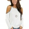 BiBi Ivory Cold Shoulder Long Sleeve Top With Leopard Print