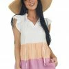 Hailey & Co Tops Ivory Colorblock Babydoll Notch Neck Blouse