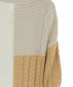 Blu Pepper Ivory Colorblock Loose Cozy Cable Knit Sweater Tops