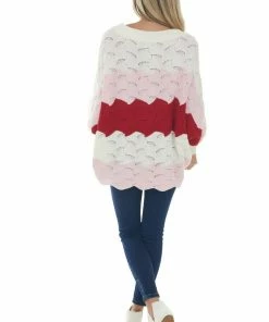 Andree Ivory Colorblock Pointelle Knit Sweater