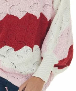 Andree Ivory Colorblock Pointelle Knit Sweater