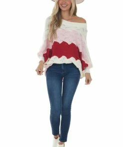Andree Ivory Colorblock Pointelle Knit Sweater