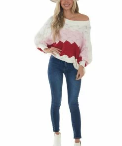 Andree Ivory Colorblock Pointelle Knit Sweater