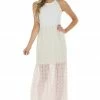 Andree Ivory Colorblock Swiss Dot Maxi Dress