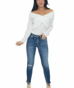 BiBi Ivory Criss Cross Brushed Waffle Knit Top