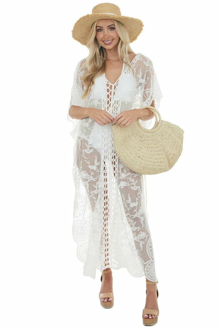 143 Story Ivory Crochet Detail Side Slit Mesh Cover Up Accessories 5 143 Story Ivory Crochet Detail Side Slit Mesh Cover Up Accessories