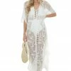 143 Story Ivory Crochet Detail Side Slit Mesh Cover Up Accessories