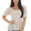 IN LOOM Ivory Ditsy Floral Print Smocked Textured Woven Blouse Tops 1 IN LOOM Ivory Ditsy Floral Print Smocked Textured Woven Blouse Tops