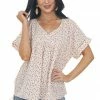 Ces Femme Tops Ivory Ditsy Floral Short Sleeve V Neck Top