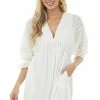 Ninexis Dresses Ivory Eyelet Lace Dolman Sleeve Deep V Dress