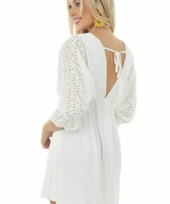 Ninexis Dresses Ivory Eyelet Lace Dolman Sleeve Deep V Dress