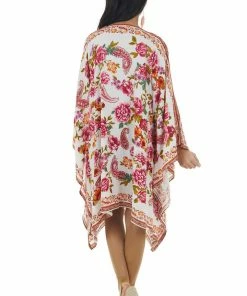 Trend Notes Ivory Floral And Paisley Print Lightweight Woven Open Kimono Tops