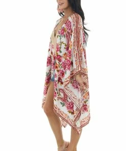 Trend Notes Ivory Floral And Paisley Print Lightweight Woven Open Kimono Tops