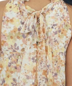 Entro Ivory Floral Halter Neck Sleeveless Blouse Tops