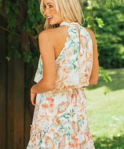 Sweet Lemon Ivory Floral Print Halter Neck Woven Dress Dresses 12 Sweet Lemon Ivory Floral Print Halter Neck Woven Dress Dresses