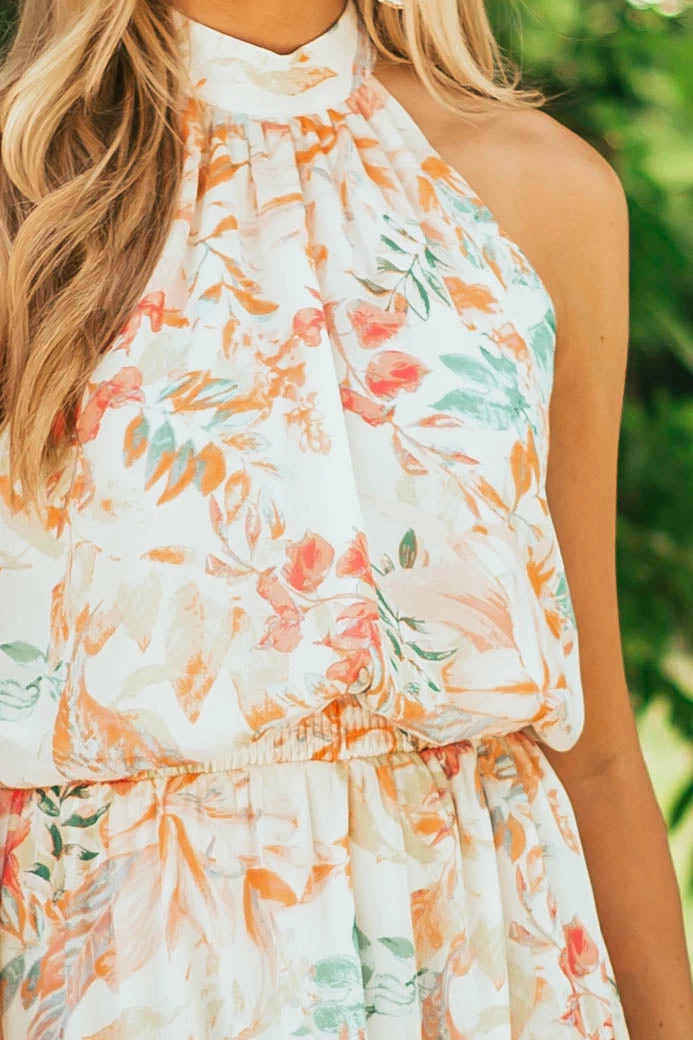 Sweet Lemon Ivory Floral Print Halter Neck Woven Dress Dresses 8 Sweet Lemon Ivory Floral Print Halter Neck Woven Dress Dresses