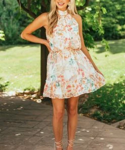 Sweet Lemon Ivory Floral Print Halter Neck Woven Dress Dresses 10 Sweet Lemon Ivory Floral Print Halter Neck Woven Dress Dresses