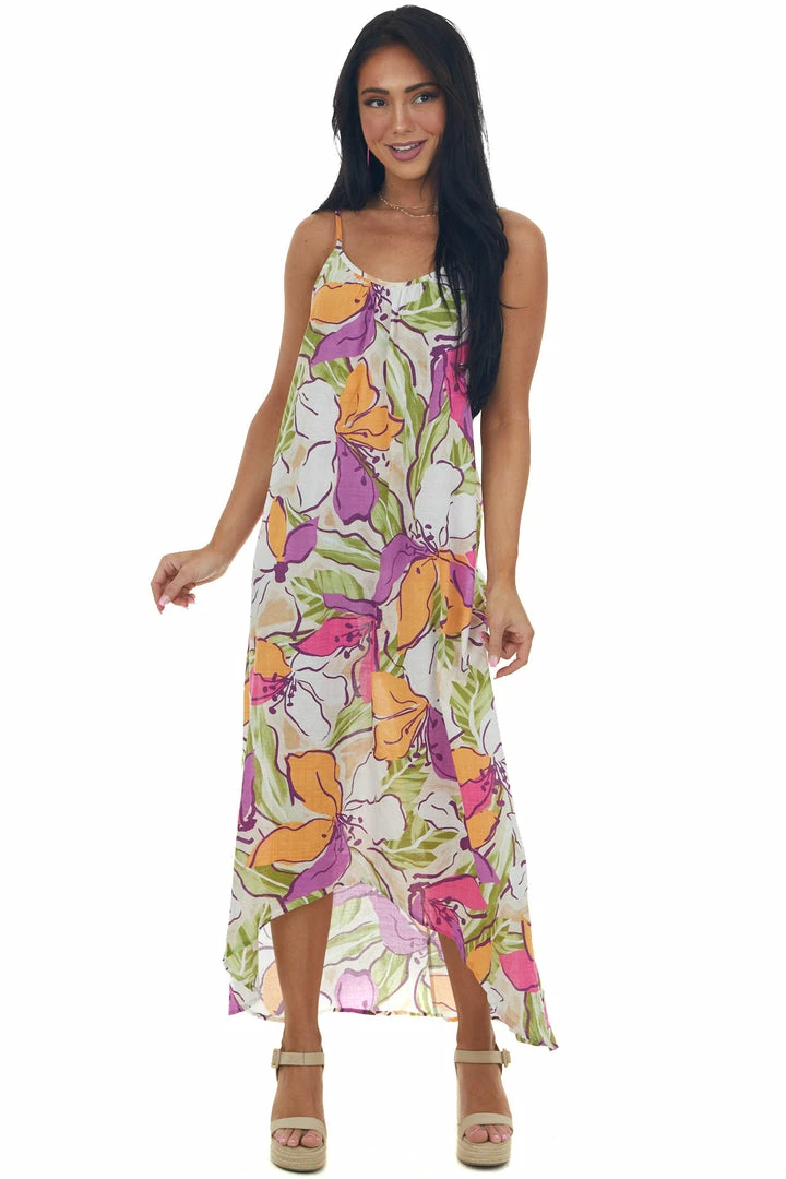 First Love Ivory Floral Print High Low Sleeveless Dress Dresses 5 First Love Ivory Floral Print High Low Sleeveless Dress Dresses