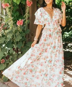 Flying Tomato Dresses Ivory Floral Print Open Back Woven Maxi Dress 10 Flying Tomato Dresses Ivory Floral Print Open Back Woven Maxi Dress