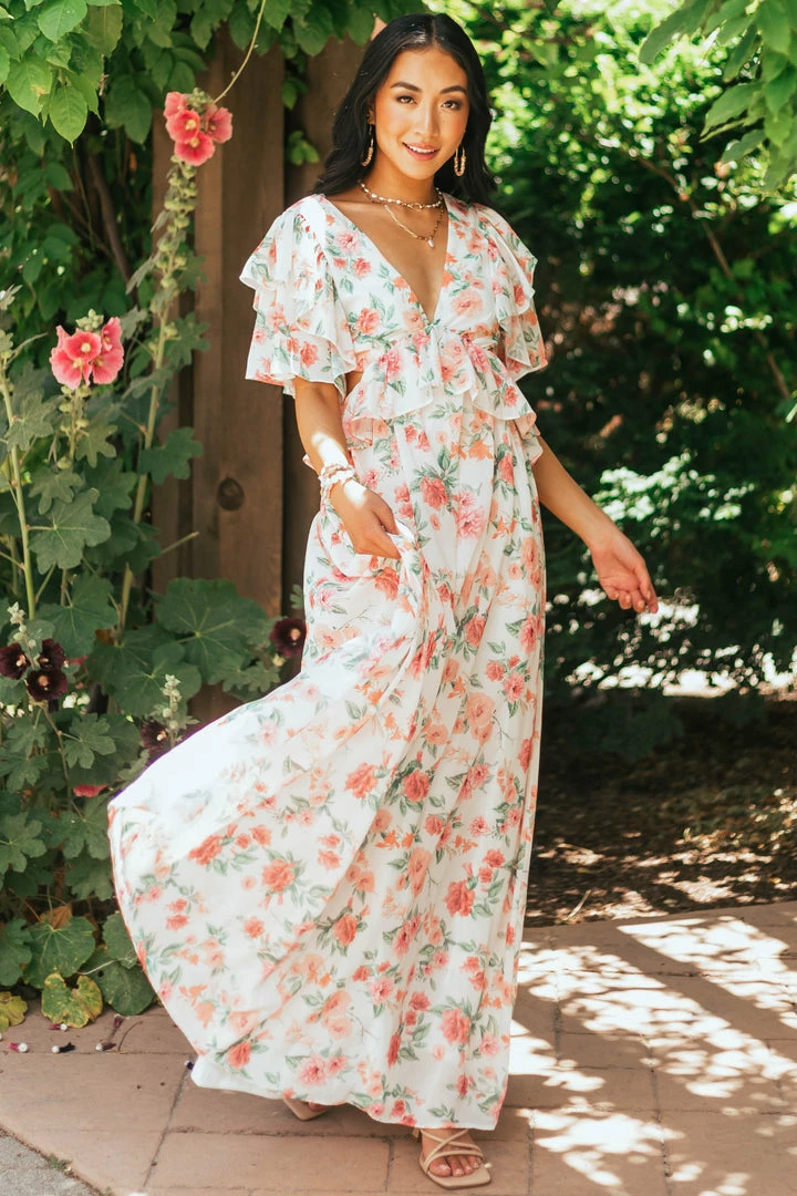 Flying Tomato Dresses Ivory Floral Print Open Back Woven Maxi Dress 3 Flying Tomato Dresses Ivory Floral Print Open Back Woven Maxi Dress